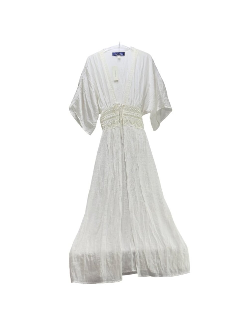 Blue Rain White Crochet Maxi Kimono Cardigan XS Francescas - Picture 10 of 11